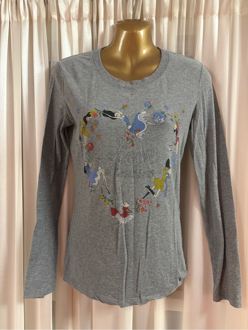 Love Moschino Gray Long-Sleeve Graphic Heart Tee